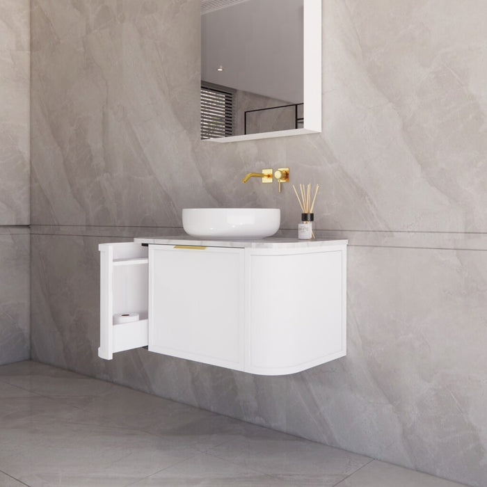 900*450*450mm ABS Houston Matt White Plywood Curved Wall Hung Vanity