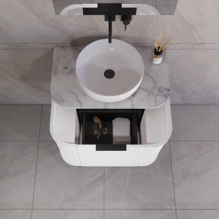 750*450*450mm ABS Houston Matt White Plywood Curved Wall Hung Vanity