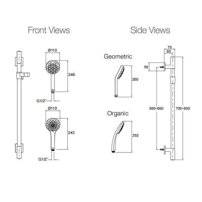 700-800mm Kohler Renew Chrome Geometric/Organic Round Slide Shower