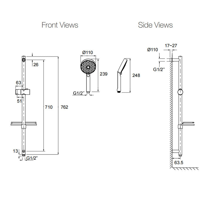 762mm Kohler HydroRail Chrome Round Slide Shower