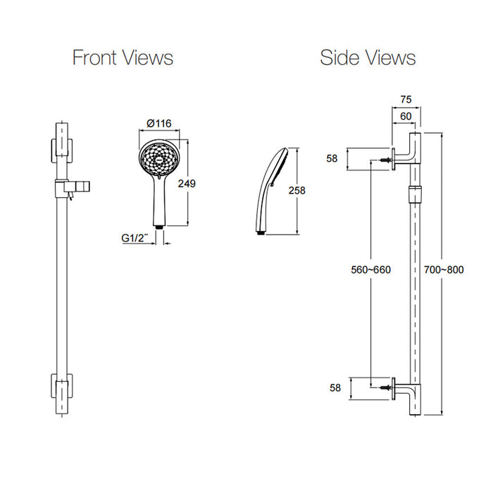 700-800mm Kohler Awaken Chrome Round Slide Shower