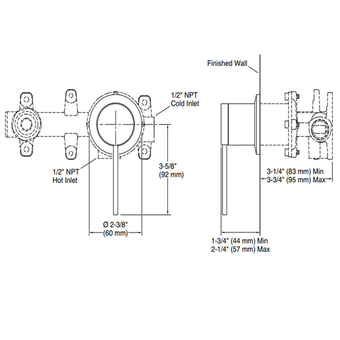 Kohler Components Wall Mount Pin Lever Mixer Chrome/Matte Black/Brushed Nickel/Brushed Brass Tapware