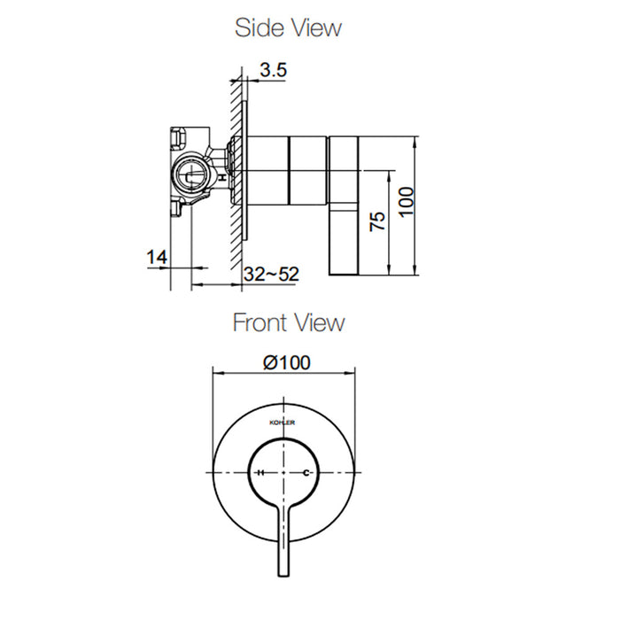 Kohler Components Shower Or Bath Lever Mixer Chrome/Matte Black/Brushed Nickel/Brushed Brass Tapware