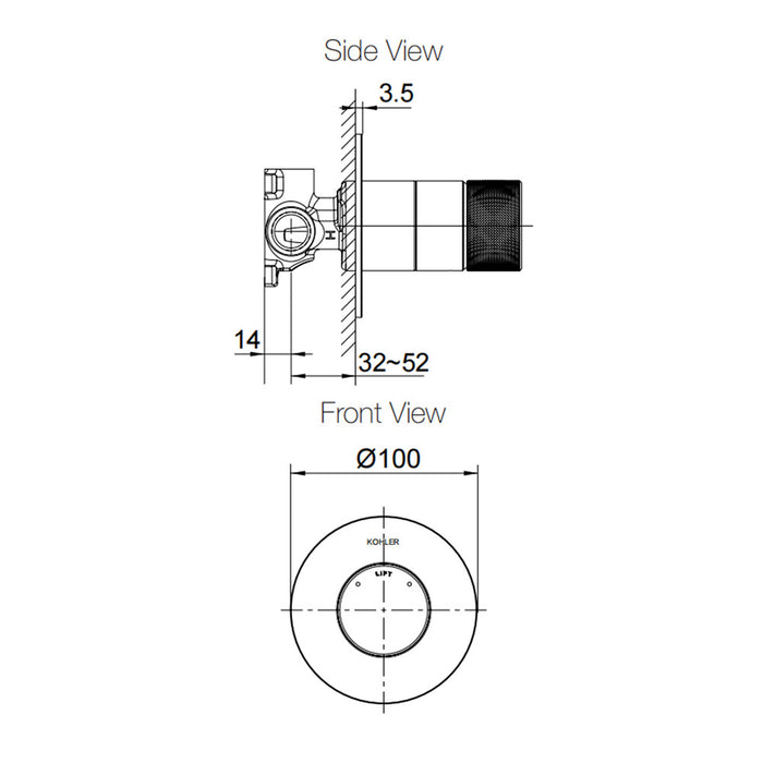 100mm Kohler Components Chrome/Brushed Nickel/Matt Black/Brushed Brass Round Plate Oyl Handle Shower/Bath Mixer Thin Trim Kit