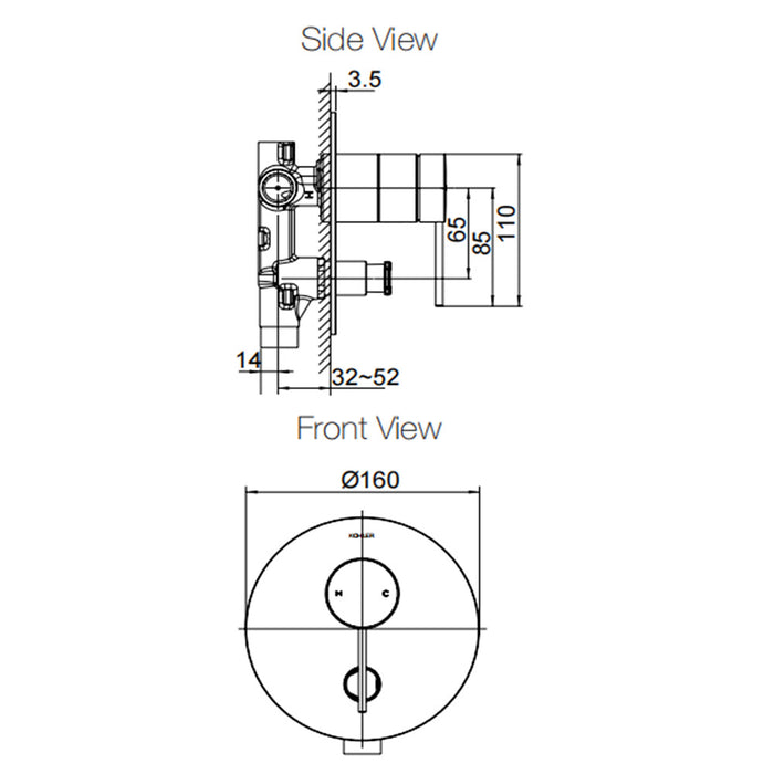 Kohler Components Shower And Bath Pin Lever Mixer With Diverter Chrome/Matte Black/Brushed Nickel Tapware