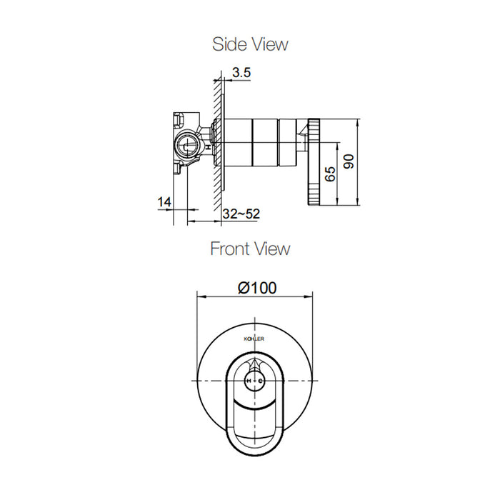 100mm Kohler Components Chrome/Brushed Nickel/Matt Black/Brushed Brass Round Plate Industrial Handle Shower/Bath Mixer Thin Trim Kit