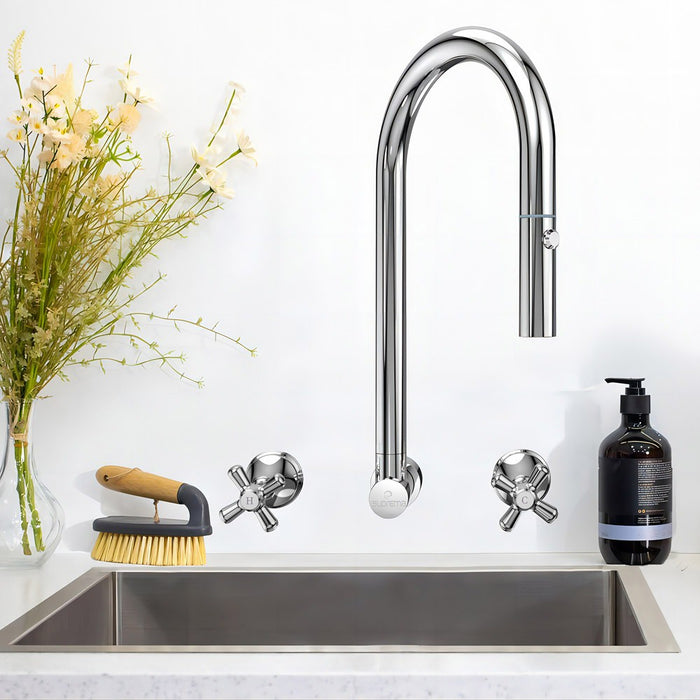 Suprema XPRESS FIT Unique World First Innovation Satin/Chrome/Matt Black 304 Stainless Steel Swivel Pull Out Dual Spray Nozzle Retractable Wall Spout