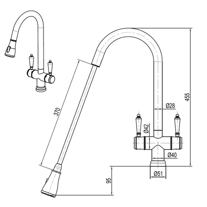Suprema XQUISITE XFIT Satin/Chrome/Gun Metal 316 Stainless Steel Gooseneck Tapware
