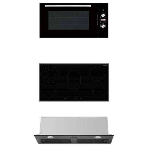 900mm DiLusso Black Electric Ceramic Cooktop and Electric Oven and Concealed Rangehood Kitchen Appliance Packages