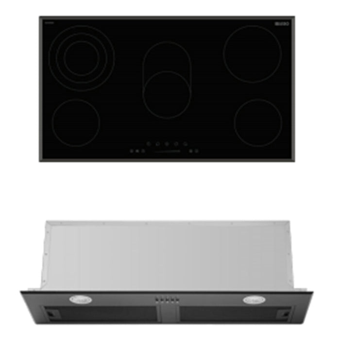 900mm DiLusso Black Electric Ceramic Cooktop and Electric Oven and Concealed Rangehood Packages