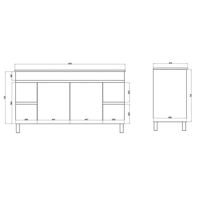 900-1500*455*710mm Poseidon White Polyurethane Standard MDF Freestanding With Kickboard Vanity