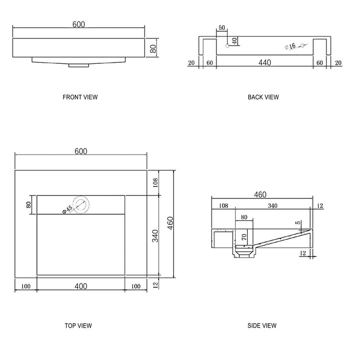 600-1500*470*85mm Otti Moonlight Solid Surface Top Wall Hung Basins