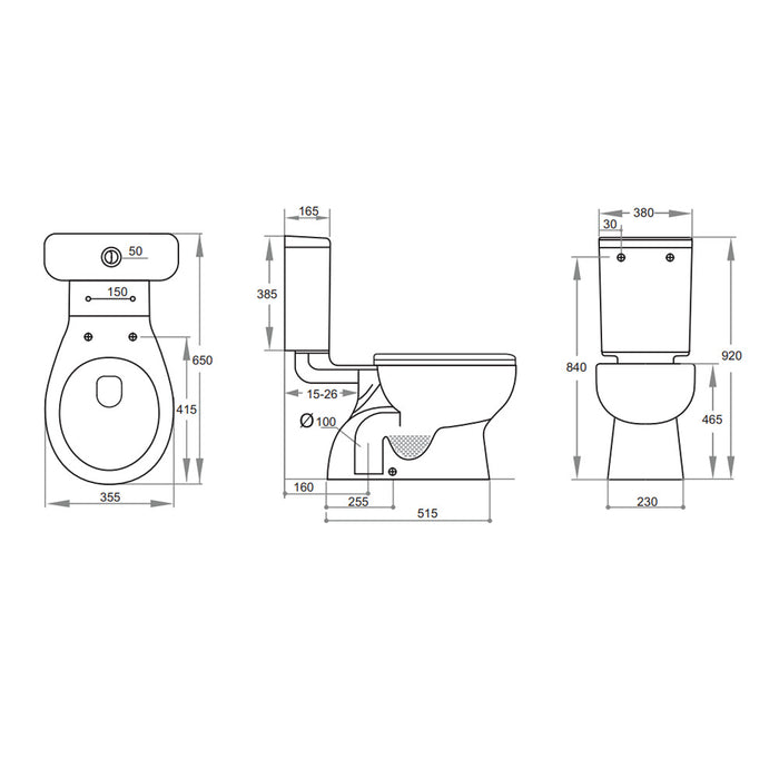 650*380*920mm Poseidon Dingo Box Rim Gloss White Closed Couple Toilet Suite