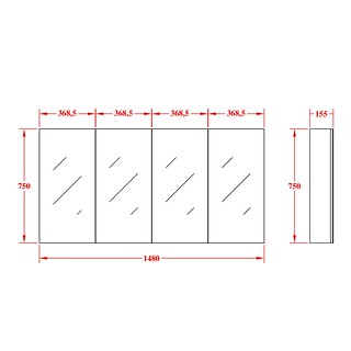 600-1500*750*155mm Poseidon Evie Dark Brown Moisture Resistant Plywood Glass Rectangle Shaving Cabinet