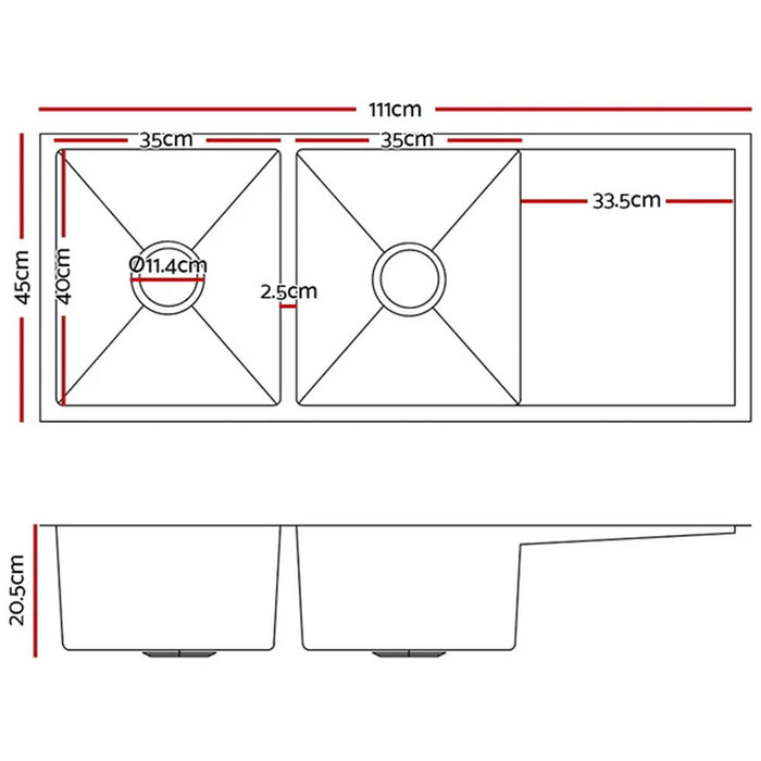 1111*450*205mm Hunter Silver Stainless Steel Square Basin Double Bowls Laundry Kitchen Sinks