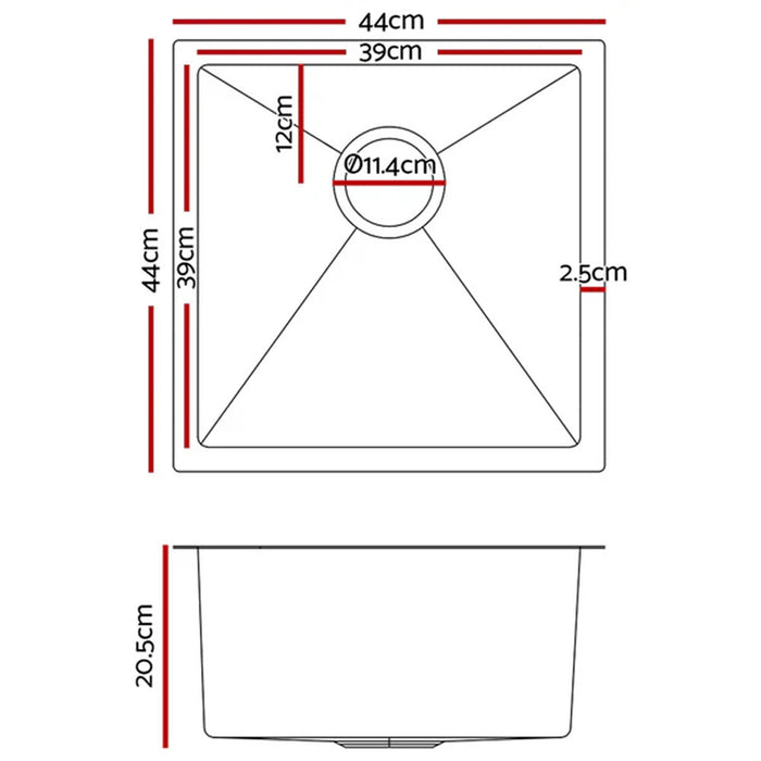 440*440*205mm Hunter Black Stainless Steel Square Basin Single Bowl Laundry Kitchen Sinks