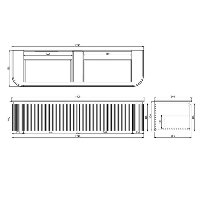 600-1800*455*400mm Lukka Estella Modern Matt White PVC Fluted Wall Hung Vanity