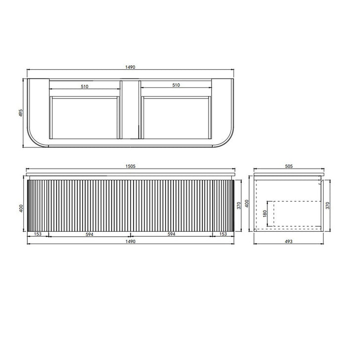 600-1800*455*400mm Lukka Estella Modern Matt White PVC Fluted Wall Hung Vanity