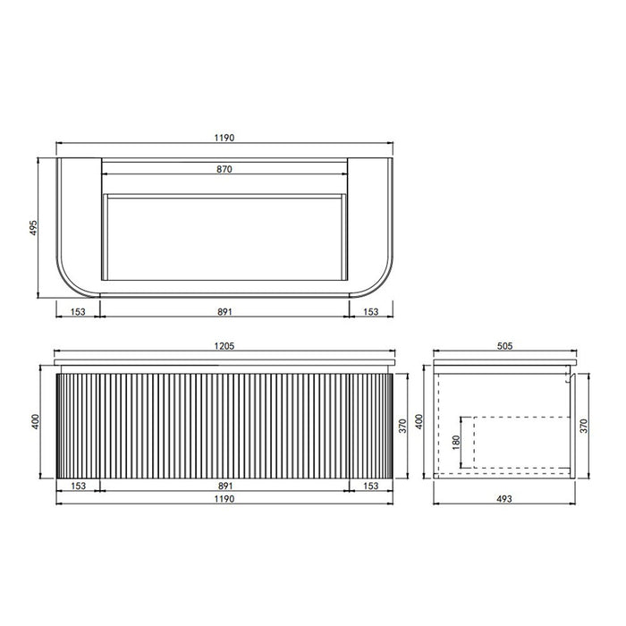 600-1800*455*400mm Lukka Estella Modern Matt White PVC Fluted Wall Hung Vanity