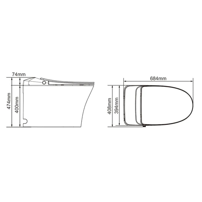 684*408*474mm Otti Attica Claya SPA Wellness Gloss White Ceramic Super Siphonic Smart Toilet Suite