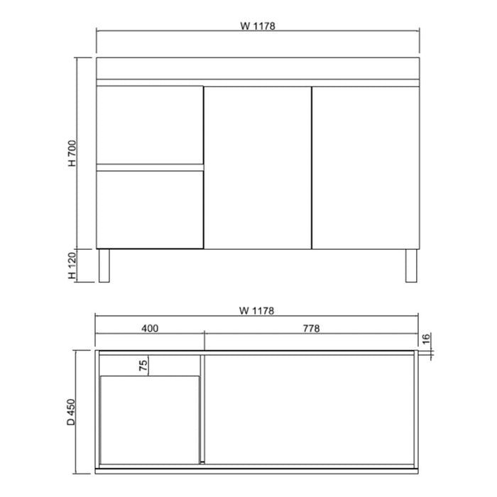 750-1500*450*820mm ABS Forest Timber DV Series Dark Oak MDF Curved Edges Wall Hung/Freestanding Vanity