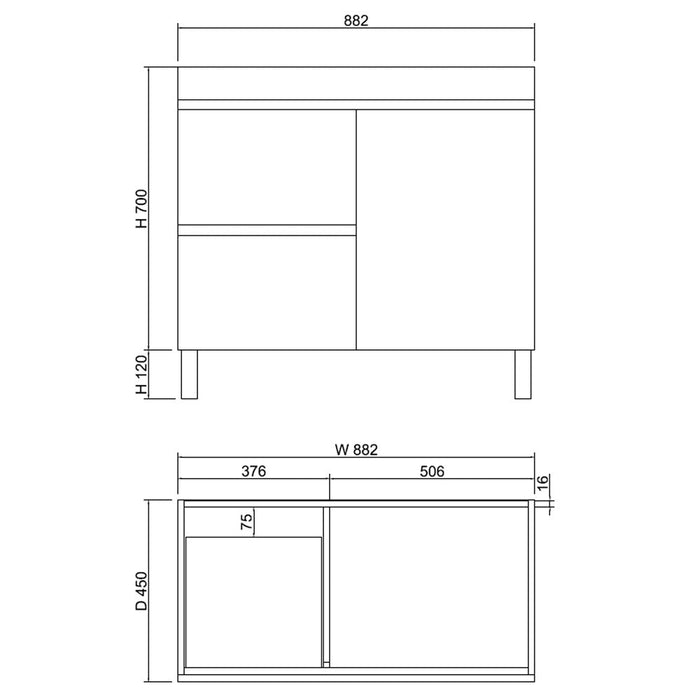 750-1500*450*820mm ABS Forest Timber DV Series Dark Oak MDF Curved Edges Wall Hung/Freestanding Vanity