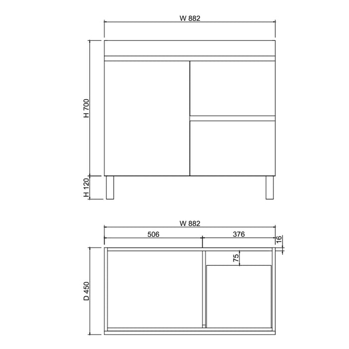 750-1500*450*820mm ABS Forest Timber DV Series Dark Oak MDF Curved Edges Wall Hung/Freestanding Vanity