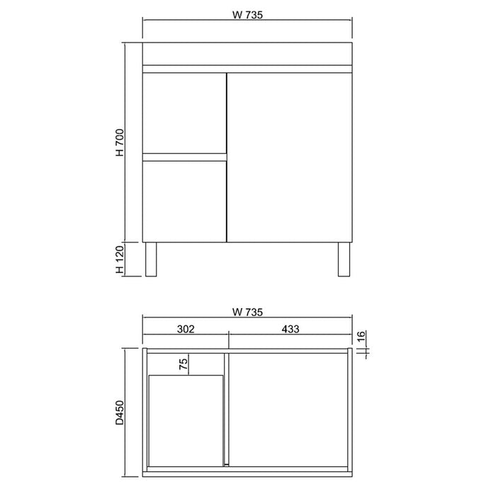 750-1500*450*820mm ABS Forest Timber DV Series Dark Oak MDF Curved Edges Wall Hung/Freestanding Vanity