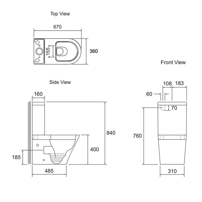 670*360*840mm Kohler Englefield Evora Rimless Ceramic White Rimless Toilet