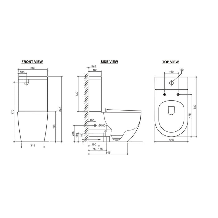 680*360*840mm Inspire Voghera Ceramic Gloss White Tornado Back To Wall Toilet