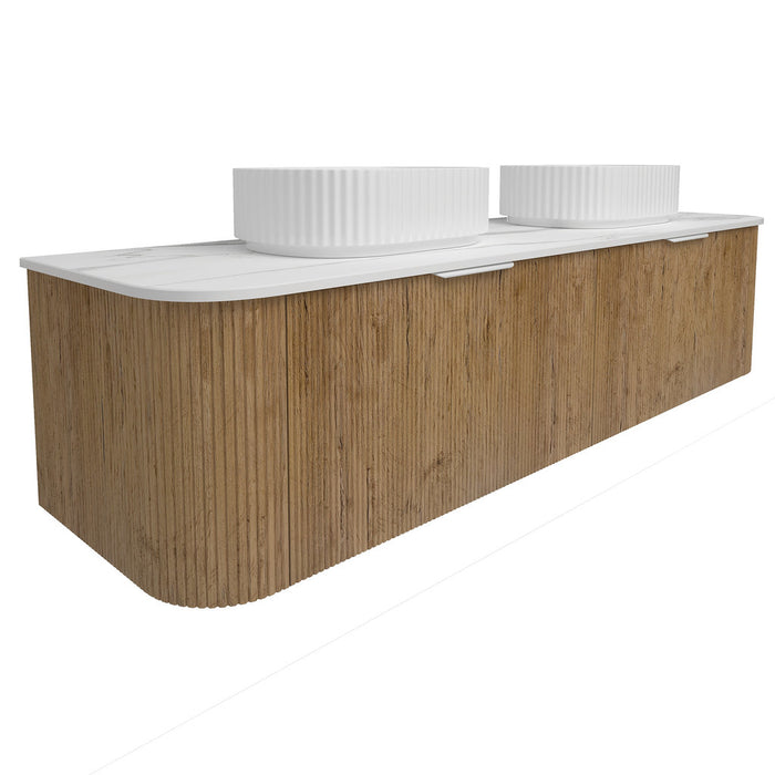 600-1800*500mm POS Bronte Prime Oak Woodgrain Thermolaminated V-Groove Fluted Bathroom Cabinet Wall Hung Vanity