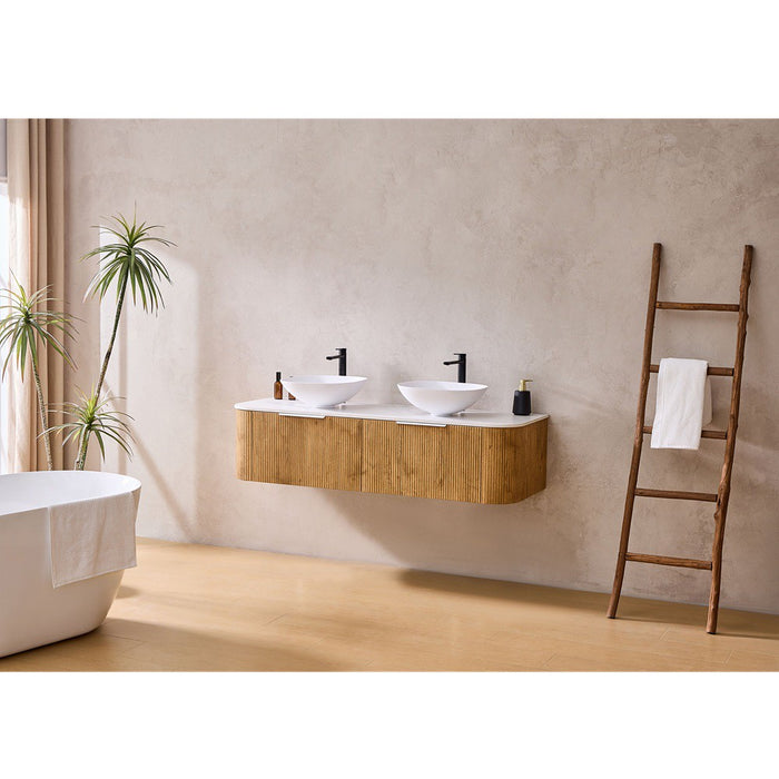 600-1800*500mm POS Bronte Prime Oak Woodgrain Thermolaminated V-Groove Fluted Bathroom Cabinet Wall Hung Vanity