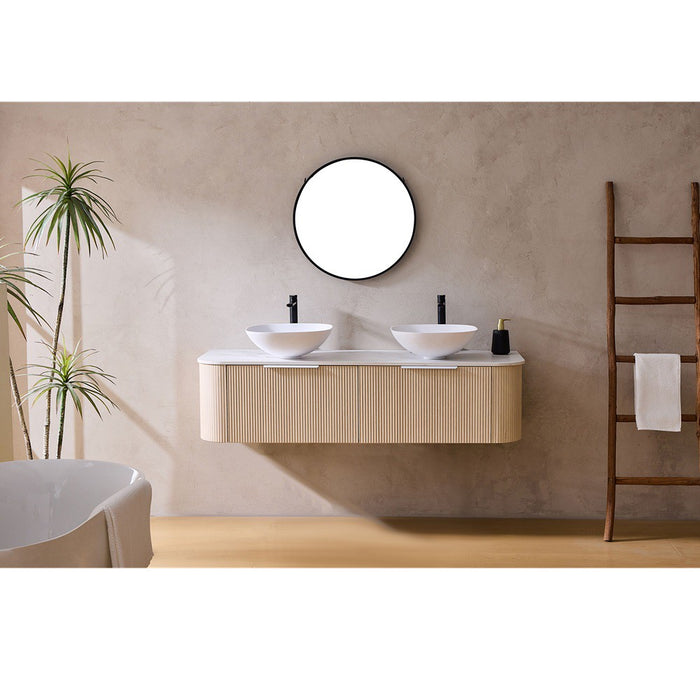 600-1800*500mm POS Bronte Coastal Oak Woodgrain thermolaminated V-Groove Fluted Bathroom Cabinet Wall Hung Vanity
