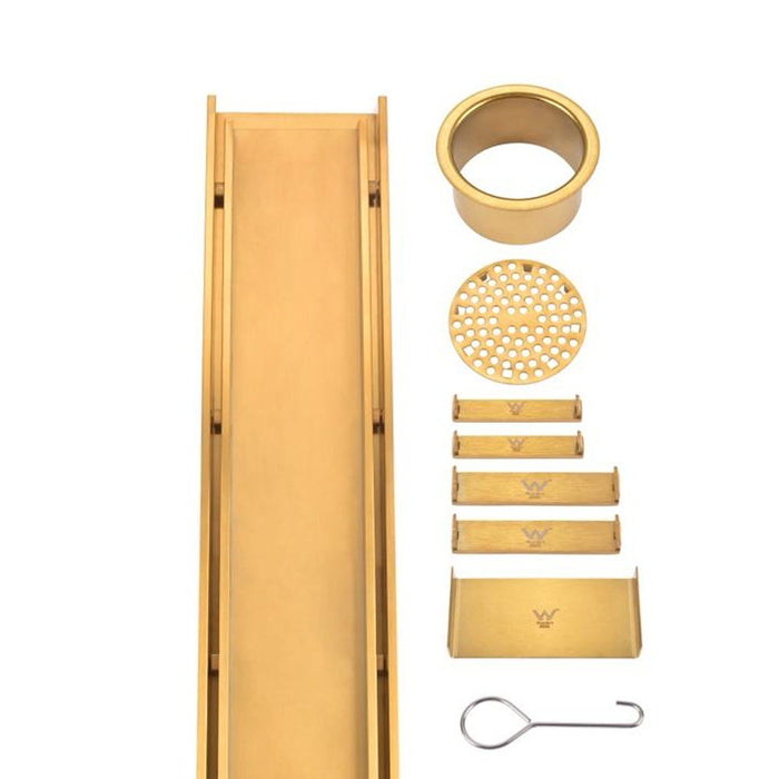 600-3000mm Somer Brushed Gold DIY Tile Insert Drain Floor Waste (No Outlet)