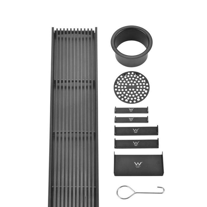600-3000mm Somer Matte Black DIY Wide Linear Floor Grate Grill Drain (No Outlet)