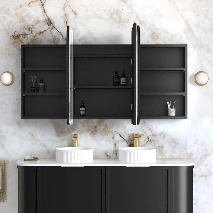 900-1500*750mm Otti Newport Matt White/Natural Oak/Black Oak Glass Moisture Resistant Plywood Rectangle LED Shaving Cabinet