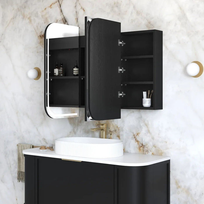 900-1500*750mm Otti Newport Matt White/Natural Oak/Black Oak Glass Moisture Resistant Plywood Rectangle LED Shaving Cabinet