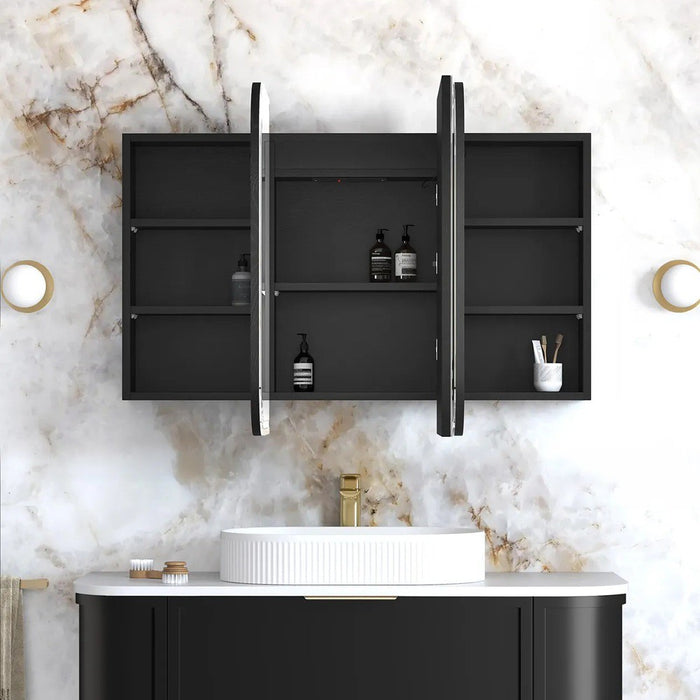 900-1500*750mm Otti Newport Matt White/Natural Oak/Black Oak Glass Moisture Resistant Plywood Rectangle LED Shaving Cabinet