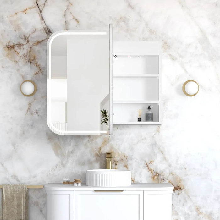 900-1500*750mm Otti Newport Matt White/Natural Oak/Black Oak Glass Moisture Resistant Plywood Rectangle LED Shaving Cabinet