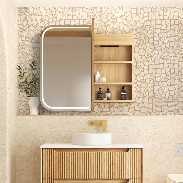 900-1500*750mm Otti Newport Matt White/Natural Oak/Black Oak Glass Moisture Resistant Plywood Rectangle LED Shaving Cabinet