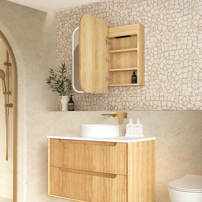 900-1500*750mm Otti Newport Matt White/Natural Oak/Black Oak Glass Moisture Resistant Plywood Rectangle LED Shaving Cabinet