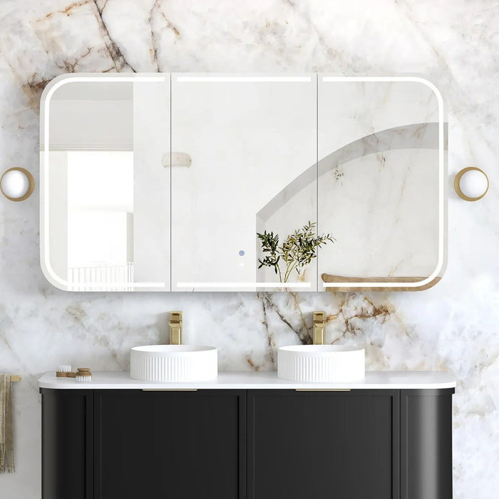 900-1500*750mm Otti Newport Matt White/Natural Oak/Black Oak Glass Moisture Resistant Plywood Rectangle LED Shaving Cabinet
