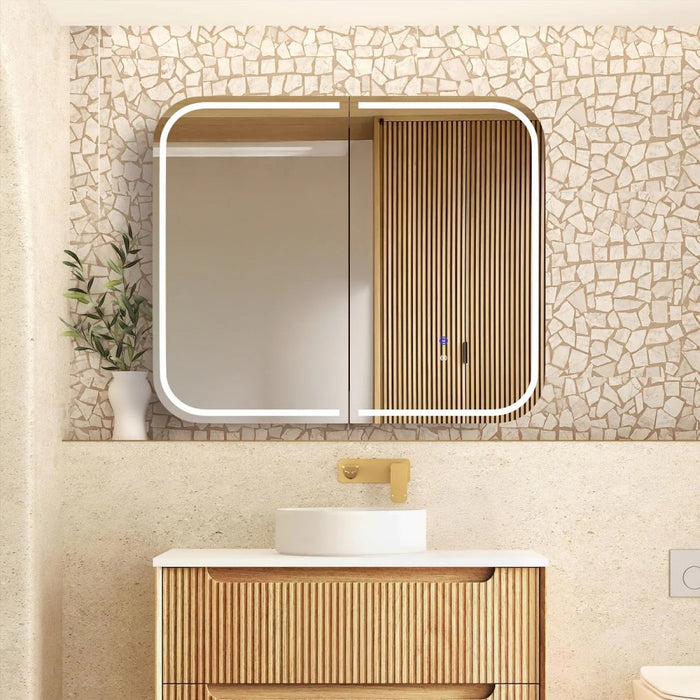 900-1500*750mm Otti Newport Matt White/Natural Oak/Black Oak Glass Moisture Resistant Plywood Rectangle LED Shaving Cabinet