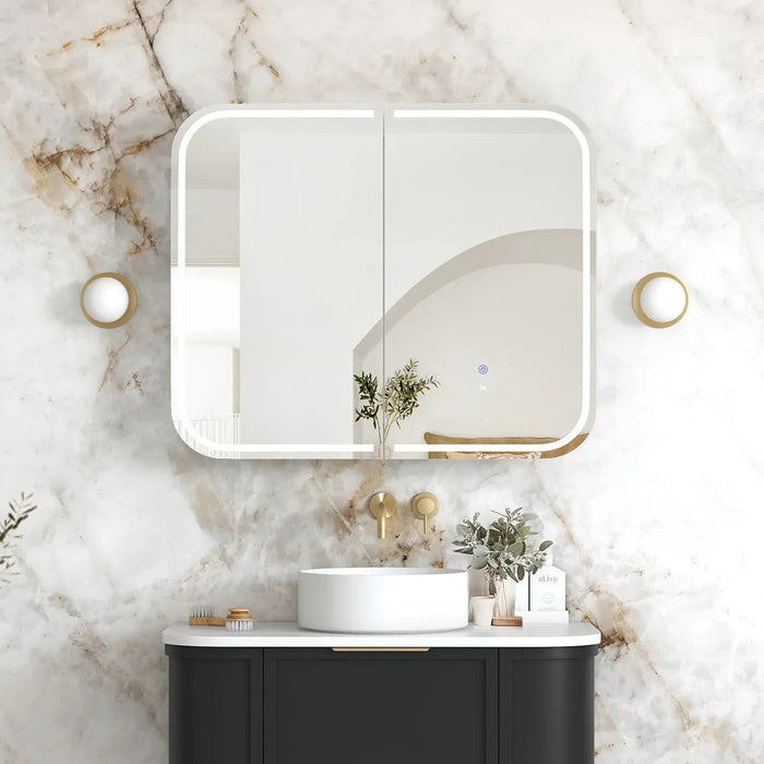 900-1500*750mm Otti Newport Matt White/Natural Oak/Black Oak Glass Moisture Resistant Plywood Rectangle LED Shaving Cabinet