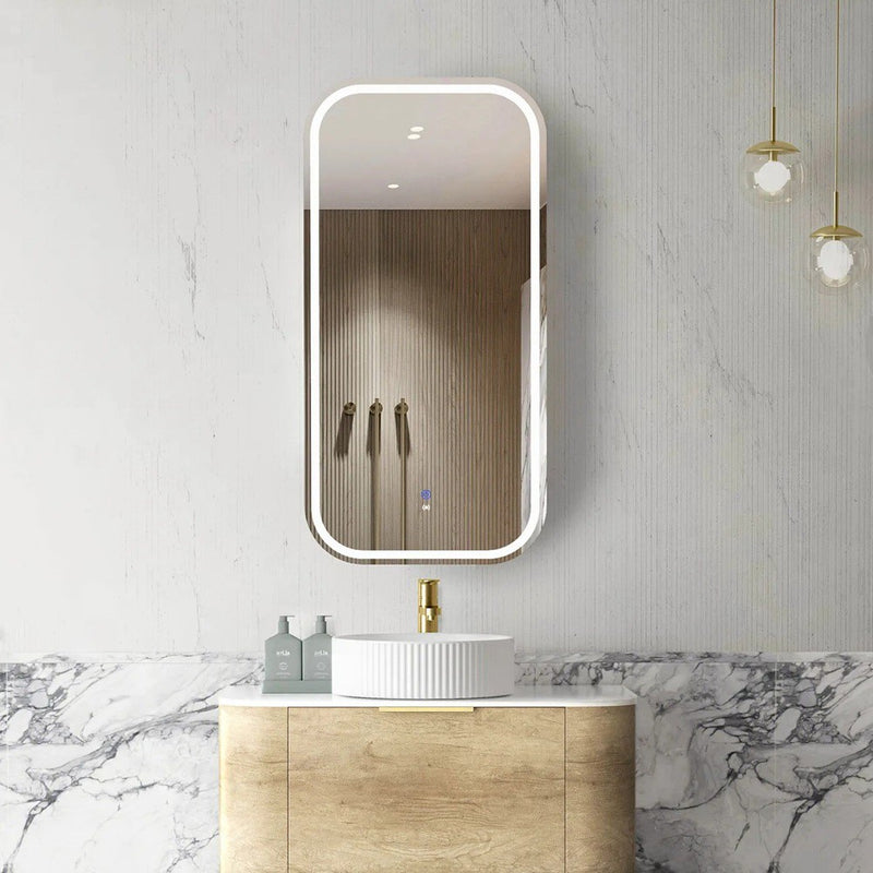900-1500*750mm Otti LED Newport Natural Oak Rectangle Curved Moisture Resistant Plywood Shaving Cabinet