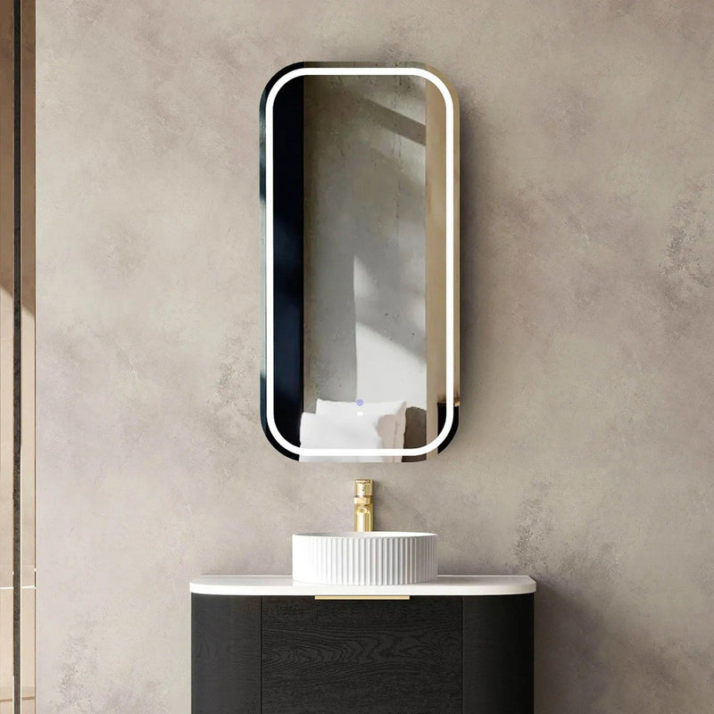 900-1500*750mm Otti LED Newport Black Oak Rectangle Curved Moisture Resistant Plywood Shaving Cabinet