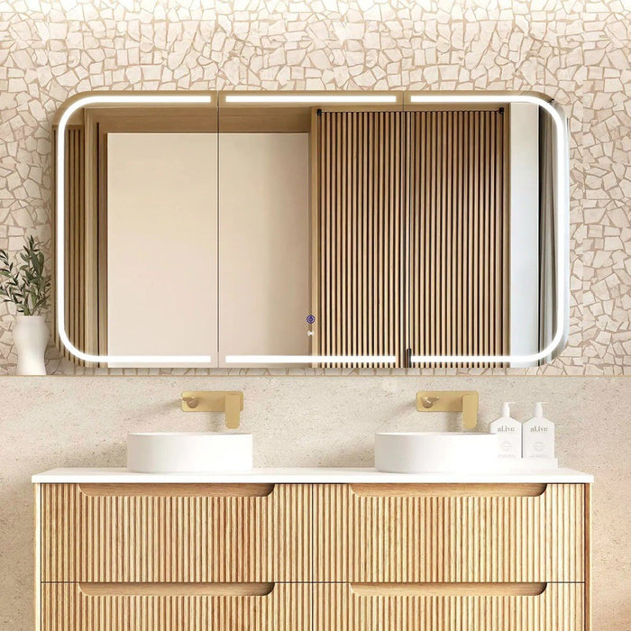 900-1500*750mm Otti Newport Matt White/Natural Oak/Black Oak Glass Moisture Resistant Plywood Rectangle LED Shaving Cabinet