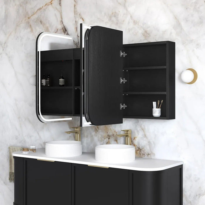 900-1500*750mm Otti Newport Matt White/Natural Oak/Black Oak Glass Moisture Resistant Plywood Rectangle LED Shaving Cabinet