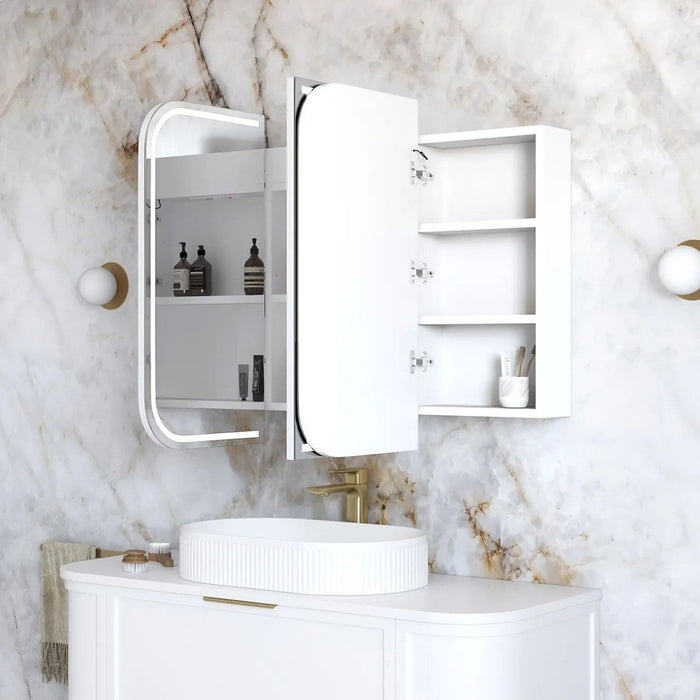 900-1500*750mm Otti Newport Matt White/Natural Oak/Black Oak Glass Moisture Resistant Plywood Rectangle LED Shaving Cabinet