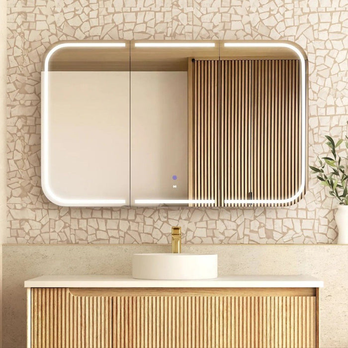 900-1500*750mm Otti Newport Matt White/Natural Oak/Black Oak Glass Moisture Resistant Plywood Rectangle LED Shaving Cabinet